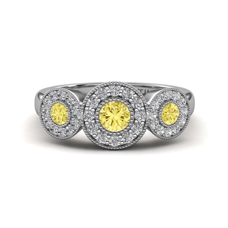 Rocco 0.77 ctw Yellow Sapphire (4 mm) Three Stone accented Lab Grown Diamond Engagement Ring 