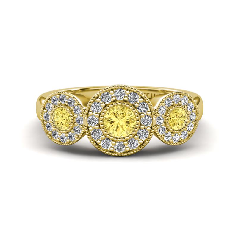 Rocco 0.77 ctw Yellow Sapphire (4 mm) Three Stone accented Lab Grown Diamond Engagement Ring 