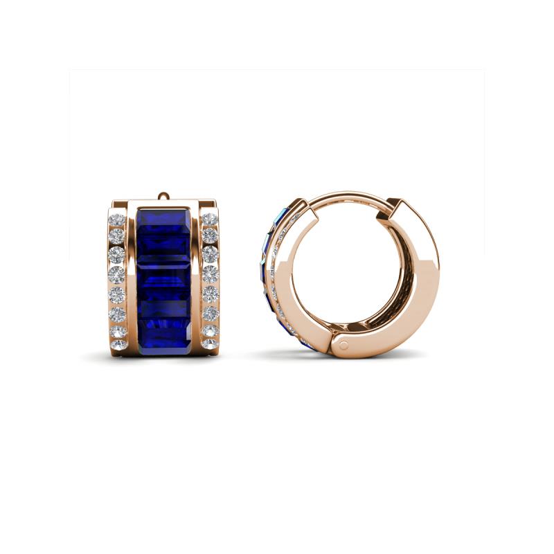 Eliana Fine Unseen Collection 2.00 ctw Blue Sapphire Baguette Shape and Round Diamond Channel Set Hoop Earrings 