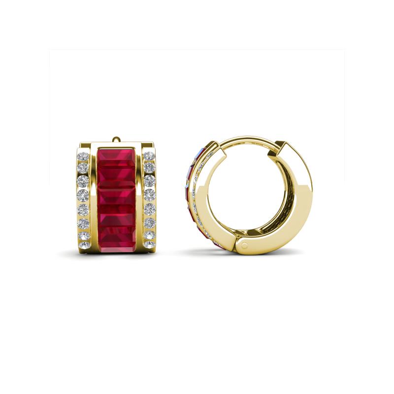 Eliana Fine Unseen Collection 1.74 ctw Ruby Baguette Shape and Round Diamond Channel Set Hoop Earrings 