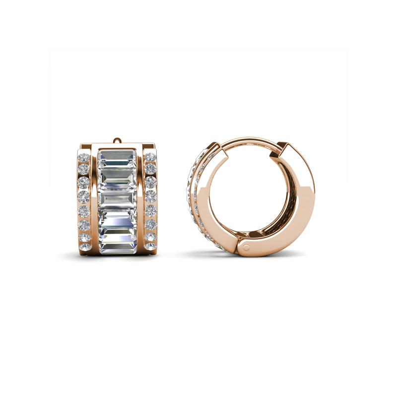 Eliana Fine Unseen Collection 1.24 ctw Diamond Baguette Shape and Round Diamond Channel Set Hoop Earrings 