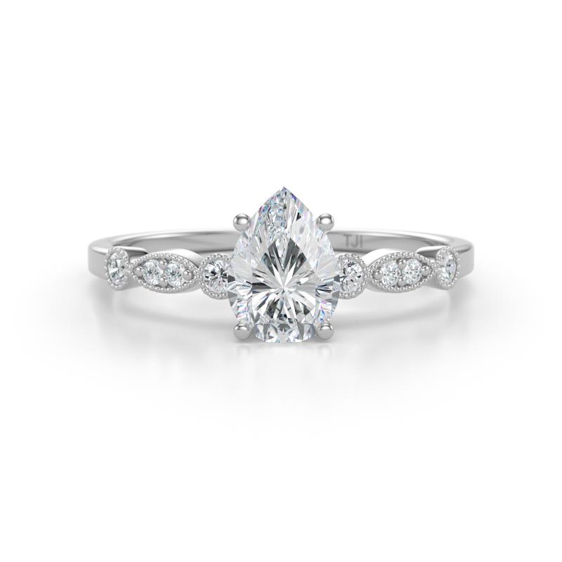 Kiara 0.85 ctw IGI Certified Lab Grown Diamond Pear Shape (7x5 mm) Solitaire Plus accented Natural Diamond Engagement Ring 