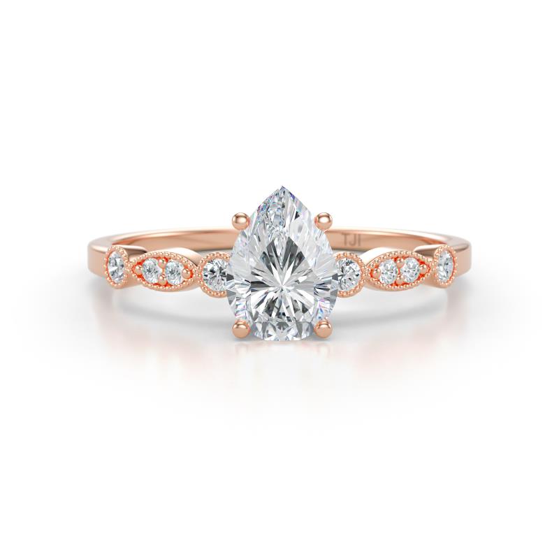 Kiara 0.85 ctw IGI Certified Lab Grown Diamond Pear Shape (7x5 mm) Solitaire Plus accented Natural Diamond Engagement Ring 