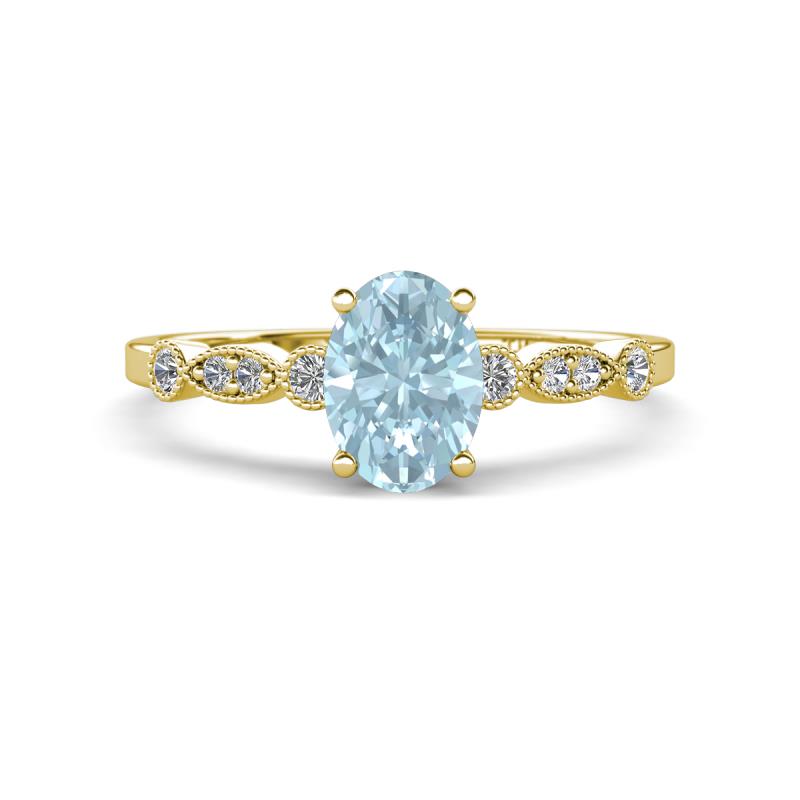 Kiara 0.92 ctw Aquamarine Oval Shape (7x5 mm) Solitaire Plus accented Natural Diamond Engagement Ring 