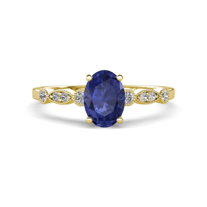 Kiara 0.87 ctw Iolite Oval Shape (7x5 mm) Solitaire Plus accented Natural Diamond Engagement Ring 