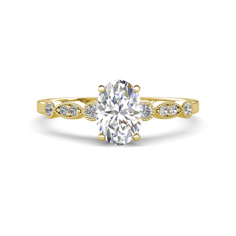 Kiara 1.05 ctw Moissanite Oval Shape (7x5 mm) Solitaire Plus accented Natural Diamond Engagement Ring 