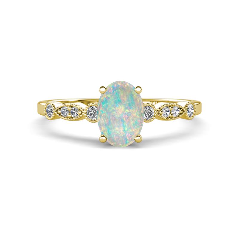 Kiara 0.70 ctw Opal Oval Shape (7x5 mm) Solitaire Plus accented Natural Diamond Engagement Ring 