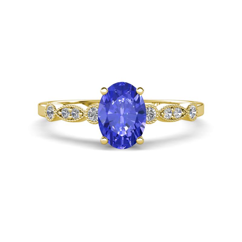 Kiara 1.05 ctw Tanzanite Oval Shape (7x5 mm) Solitaire Plus accented Natural Diamond Engagement Ring 