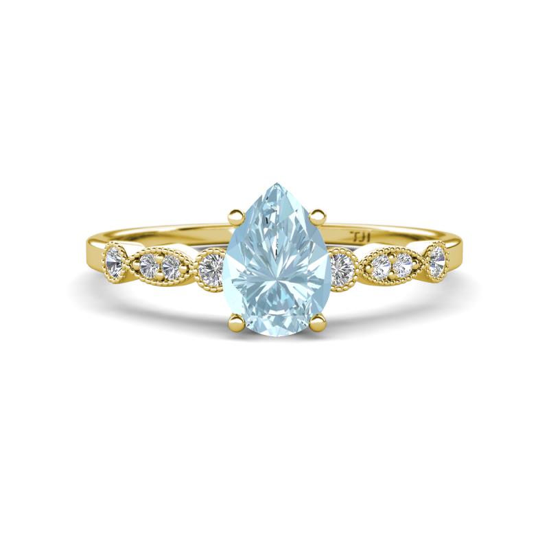Kiara 0.80 ctw Aquamarine Pear Shape (7x5 mm) Solitaire Plus accented Natural Diamond Engagement Ring 