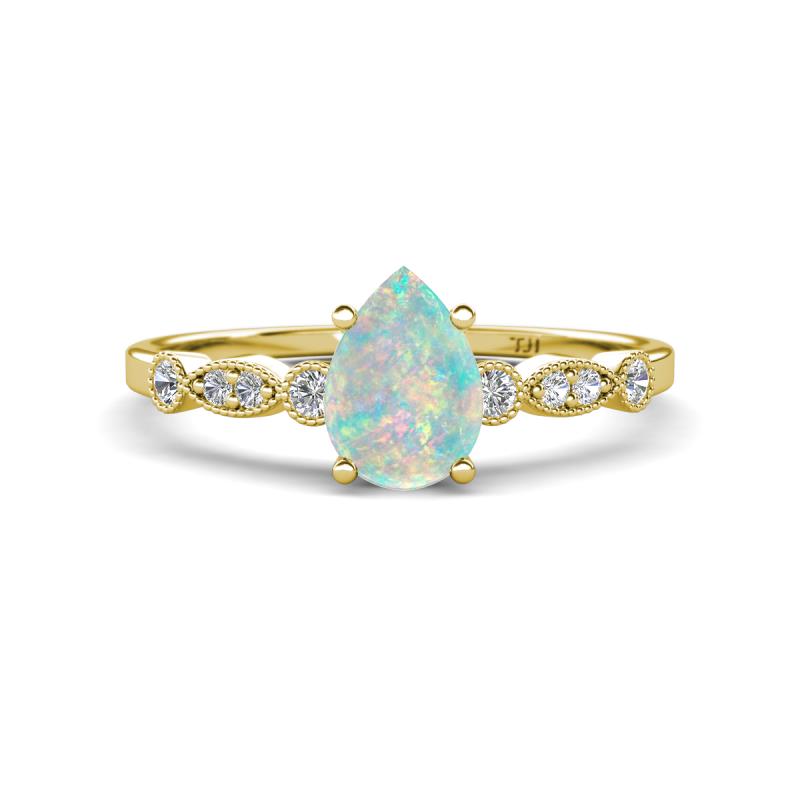 Kiara 0.55 ctw Opal Pear Shape (7x5 mm) Solitaire Plus accented Natural Diamond Engagement Ring 