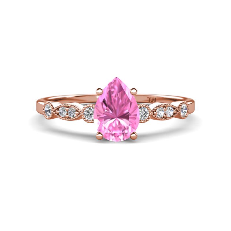 Kiara 1.10 ctw Pink Sapphire Pear Shape (7x5 mm) Solitaire Plus accented Natural Diamond Engagement Ring 