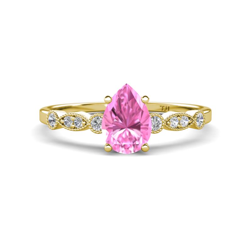 Kiara 1.10 ctw Pink Sapphire Pear Shape (7x5 mm) Solitaire Plus accented Natural Diamond Engagement Ring 