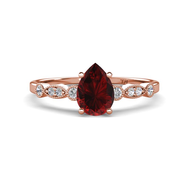 Kiara 1.10 ctw Red Garnet Pear Shape (7x5 mm) Solitaire Plus accented Natural Diamond Engagement Ring 