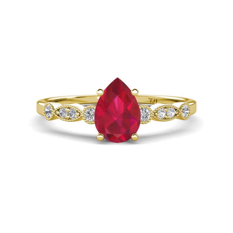 Kiara 1.15 ctw Ruby Pear Shape (7x5 mm) Solitaire Plus accented Natural Diamond Engagement Ring 