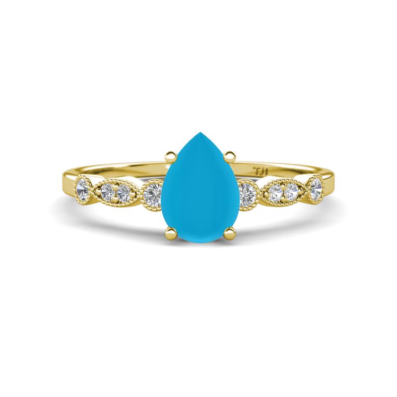 Kiara 0.55 ctw Turquoise Pear Shape (7x5 mm) Solitaire Plus accented Natural Diamond Engagement Ring 