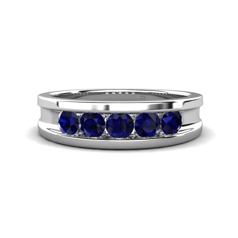 Aaron 0.60 ctw Blue Sapphire 5 Stone Men Wedding Band (5 mm) 