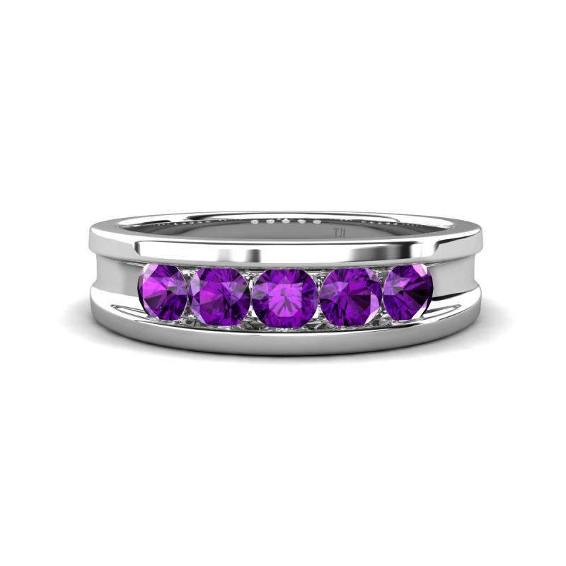 Aaron 0.40 ctw Amethyst 5 Stone Men Wedding Band (5 mm) 