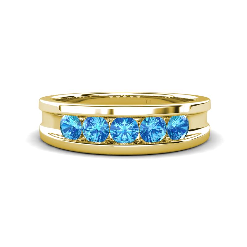 Aaron 0.45 ctw Blue Topaz 5 Stone Men Wedding Band (5 mm) 