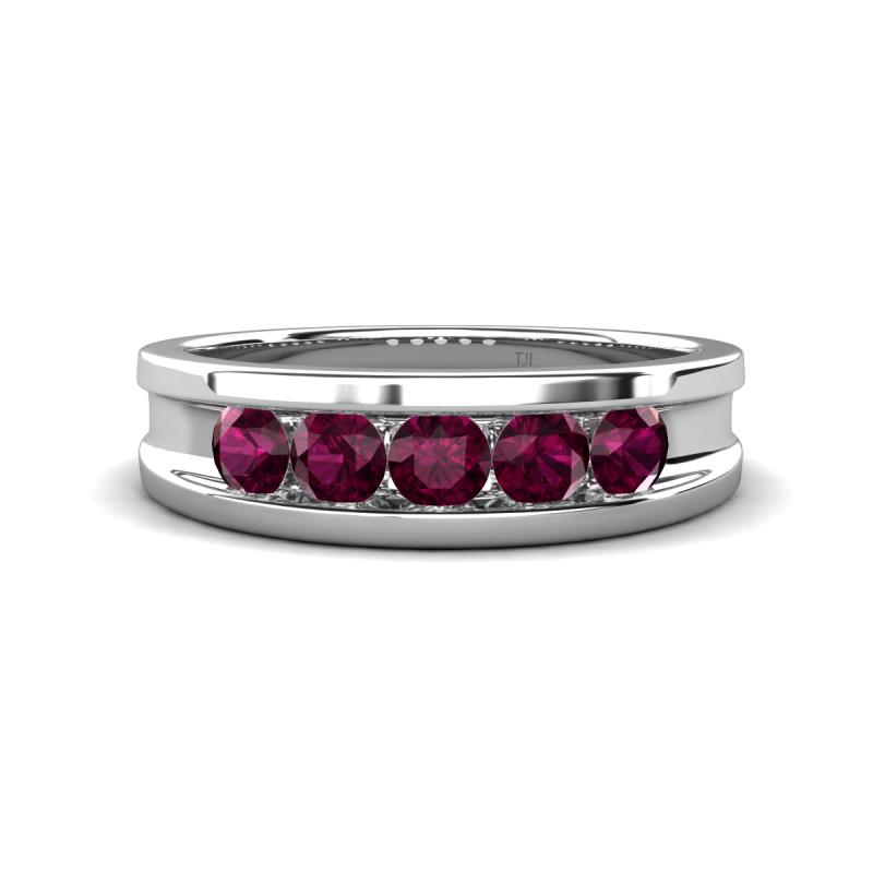 Aaron 0.58 ctw Rhodolite Garnet 5 Stone Men Wedding Band (5 mm) 