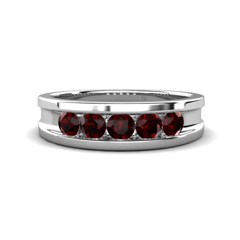 Aaron 0.35 ctw Red Garnet 5 Stone Men Wedding Band (5 mm) 