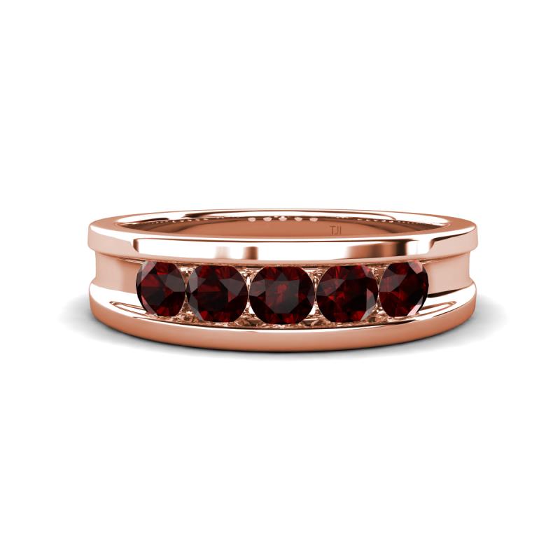Aaron 0.35 ctw Red Garnet 5 Stone Men Wedding Band (5 mm) 