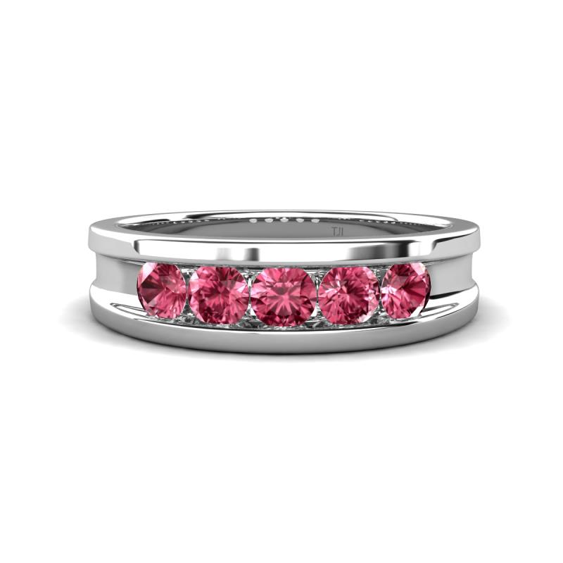 Aaron 0.24 ctw Pink Tourmaline 5 Stone Men Wedding Band (5 mm) 