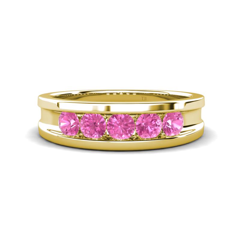 Aaron 0.51 ctw Pink Sapphire 5 Stone Men Wedding Band (5 mm) 
