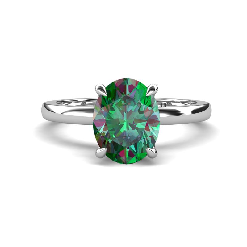 Abena 2.21 ctw Created Alexandrite Oval Shape (9x7 mm) with Prong Studded Side Natural Diamond Solitaire Plus Engagement Ring 