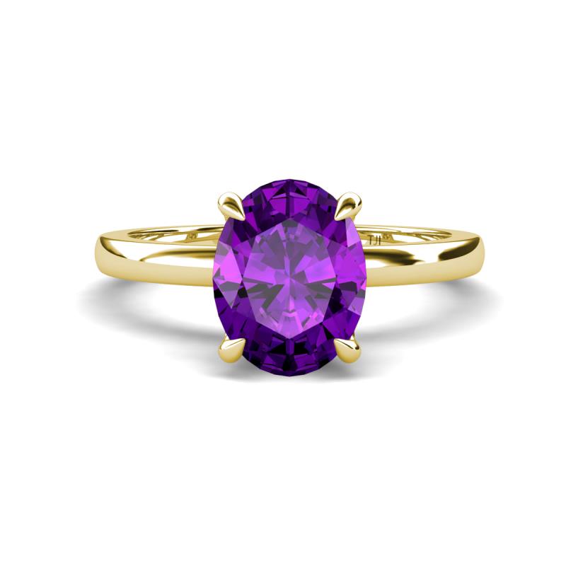 Abena 1.76 ctw Amethyst Oval Shape (9x7 mm) with Prong Studded Side Natural Diamond Solitaire Plus Engagement Ring 