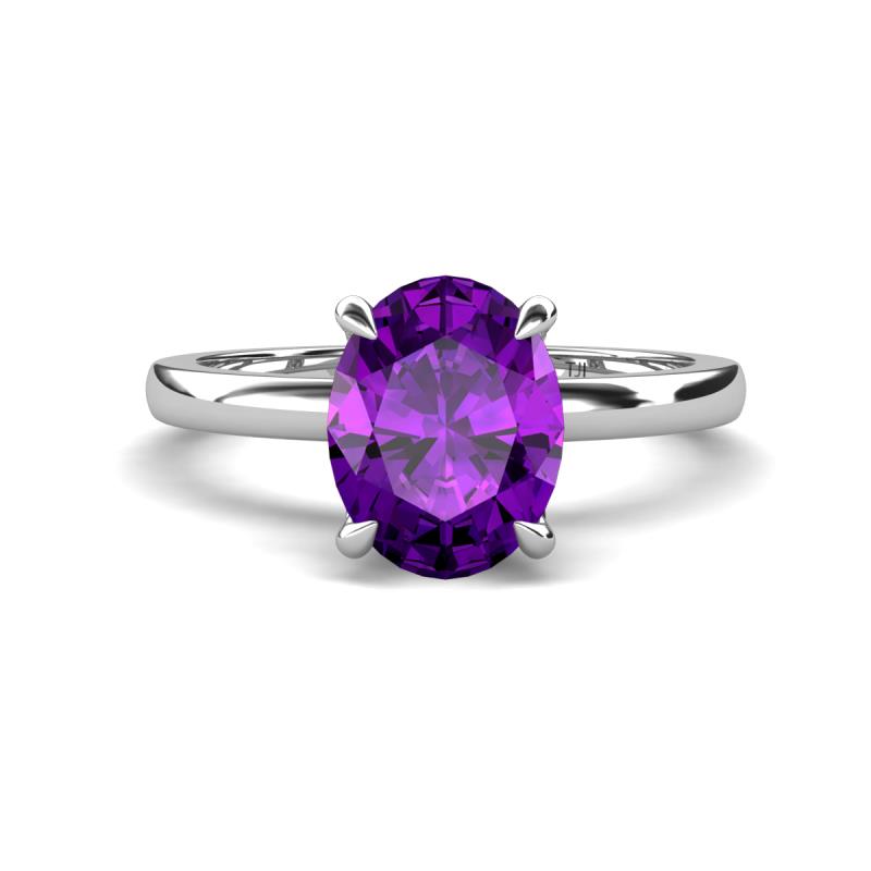 Abena 1.76 ctw Amethyst Oval Shape (9x7 mm) with Prong Studded Side Natural Diamond Solitaire Plus Engagement Ring 