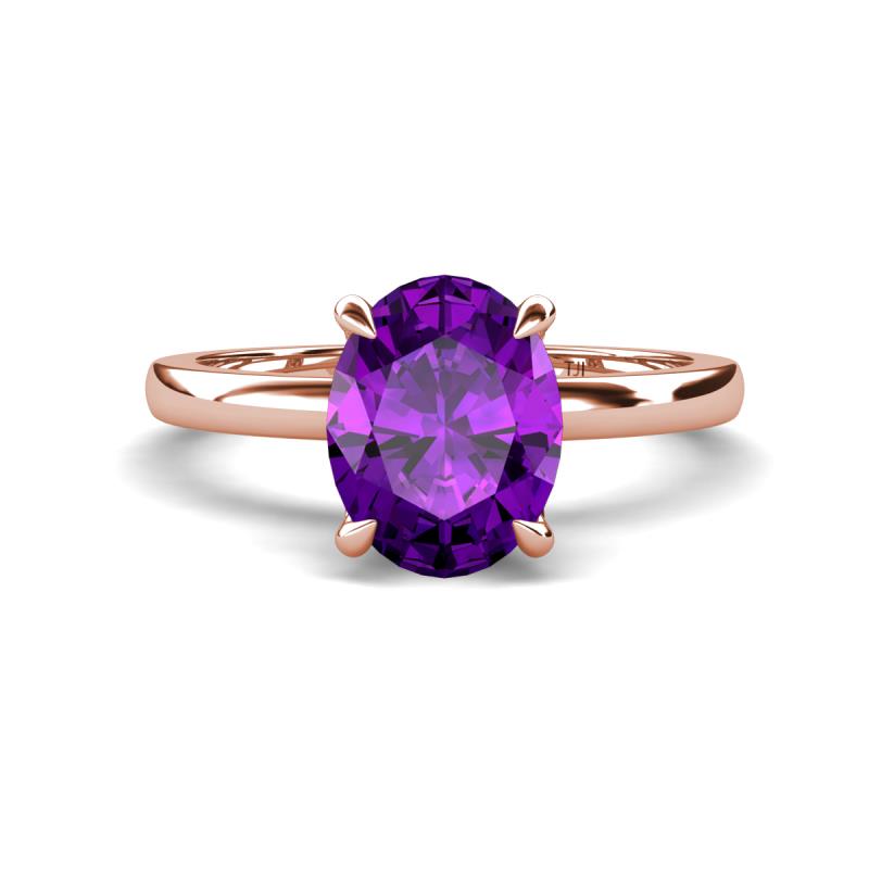 Abena 1.76 ctw Amethyst Oval Shape (9x7 mm) with Prong Studded Side Natural Diamond Solitaire Plus Engagement Ring 