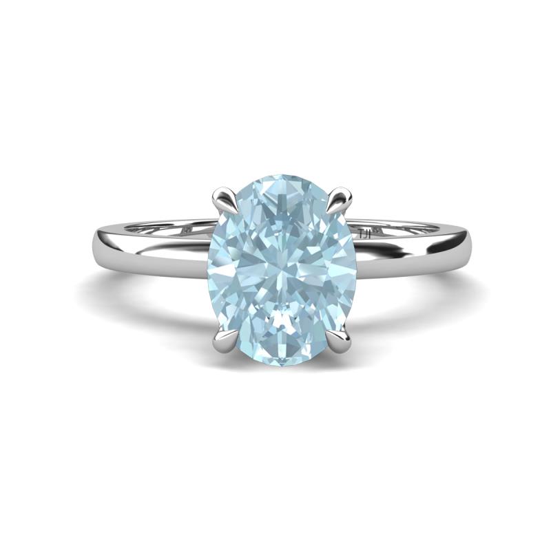 Abena 1.56 ctw Aquamarine Oval Shape (9x7 mm) with Prong Studded Side Natural Diamond Solitaire Plus Engagement Ring 