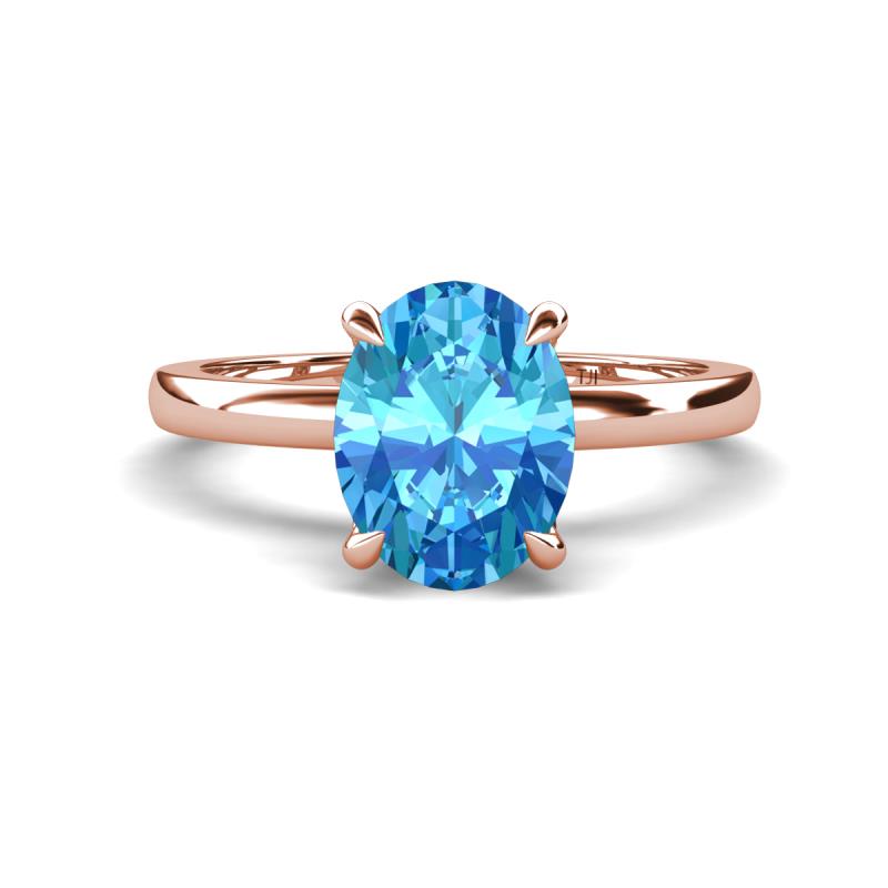 Abena 2.46 ctw Blue Topaz Oval Shape (9x7 mm) with Prong Studded Side Natural Diamond Solitaire Plus Engagement Ring 