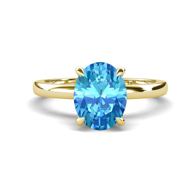 Abena 2.46 ctw Blue Topaz Oval Shape (9x7 mm) with Prong Studded Side Natural Diamond Solitaire Plus Engagement Ring 