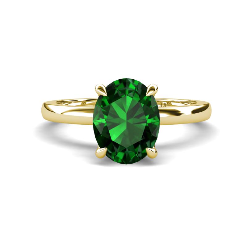 Abena 1.71 ctw Created Emerald Oval Shape (9x7 mm) with Prong Studded Side Natural Diamond Solitaire Plus Engagement Ring 