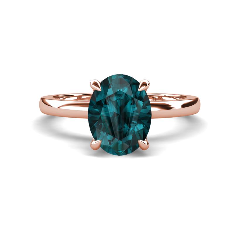 Abena 2.46 ctw London Blue Topaz Oval Shape (9x7 mm) with Prong Studded Side Natural Diamond Solitaire Plus Engagement Ring 