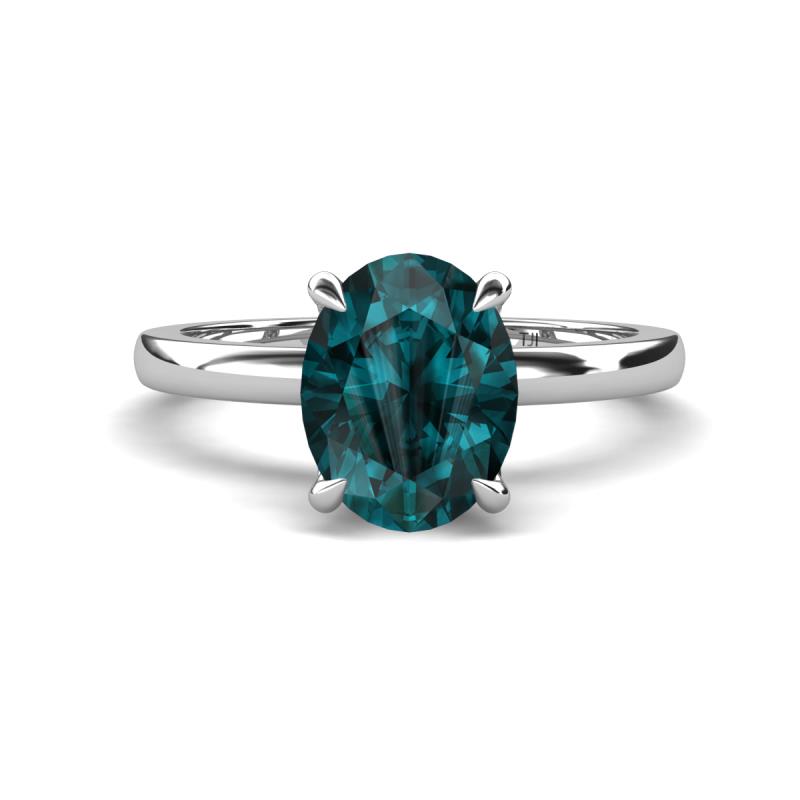 Abena 2.46 ctw London Blue Topaz Oval Shape (9x7 mm) with Prong Studded Side Natural Diamond Solitaire Plus Engagement Ring 