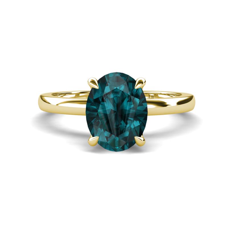 Abena 2.46 ctw London Blue Topaz Oval Shape (9x7 mm) with Prong Studded Side Natural Diamond Solitaire Plus Engagement Ring 