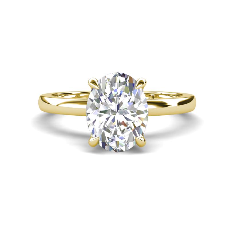 Abena 1.96 ctw Moissanite Oval Shape (9x7 mm) with Prong Studded Side Natural Diamond Solitaire Plus Engagement Ring 