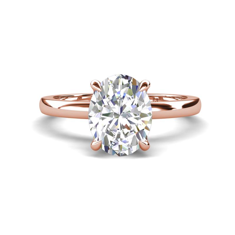 Abena 1.96 ctw Moissanite Oval Shape (9x7 mm) with Prong Studded Side Natural Diamond Solitaire Plus Engagement Ring 