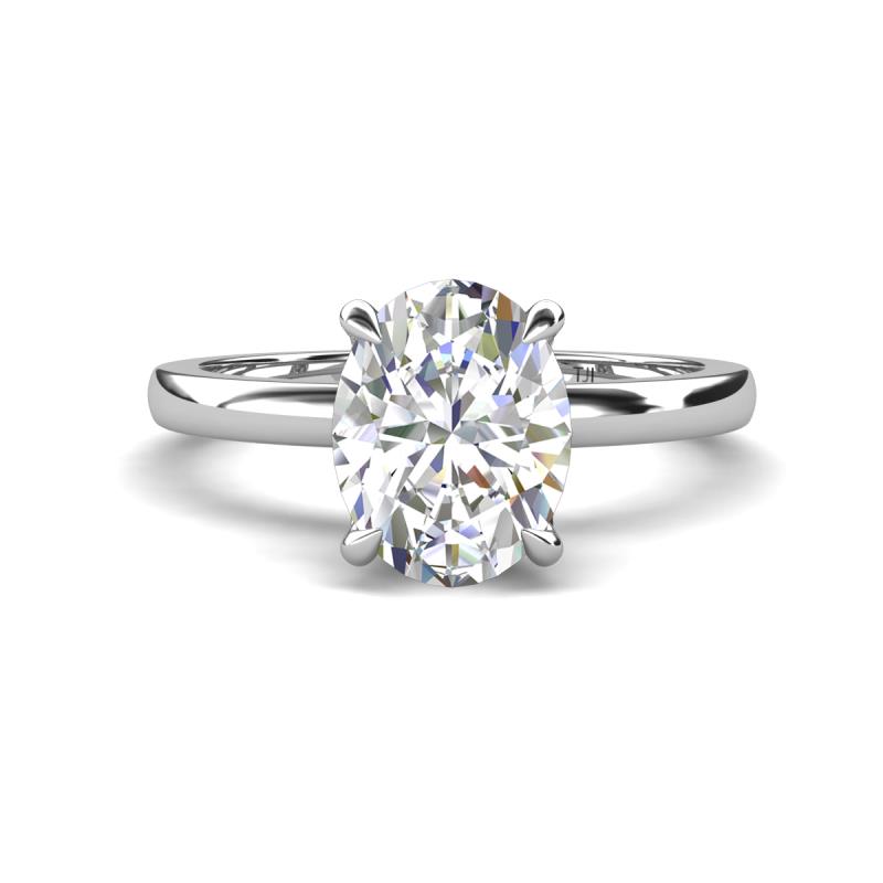 Abena 1.96 ctw Moissanite Oval Shape (9x7 mm) with Prong Studded Side Natural Diamond Solitaire Plus Engagement Ring 