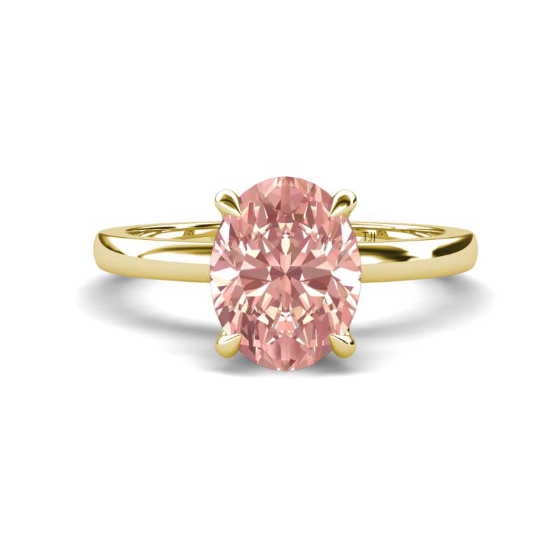 Abena 1.67 ctw Morganite Oval Shape (9x7 mm) with Prong Studded Side Natural Diamond Solitaire Plus Engagement Ring 