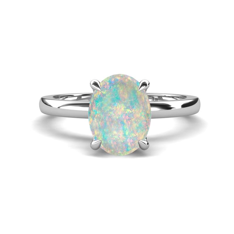 Abena 1.38 ctw Opal Oval Shape (9x7 mm) with Prong Studded Side Natural Diamond Solitaire Plus Engagement Ring 