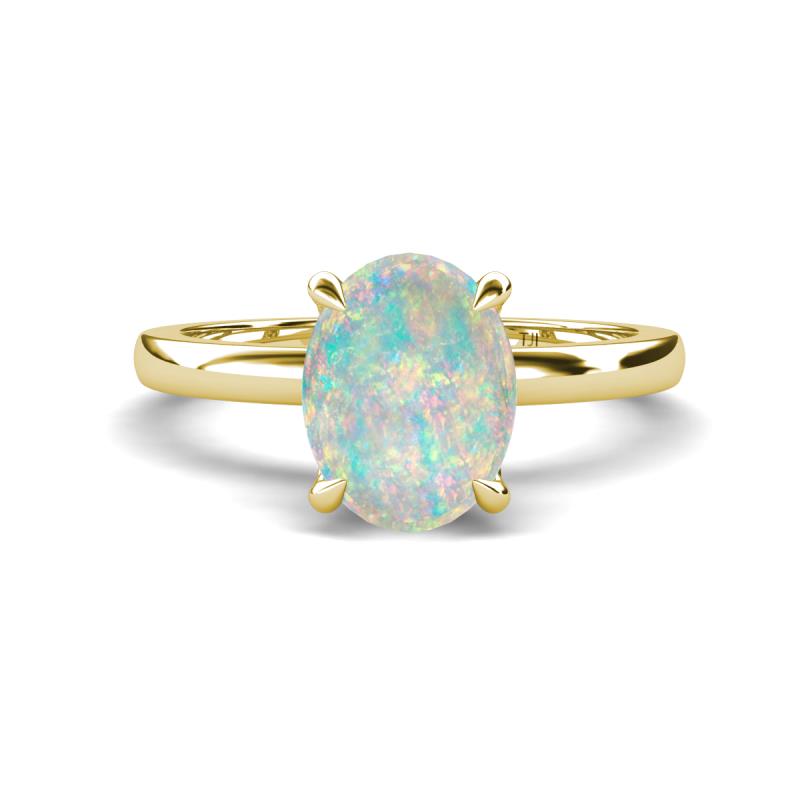 Abena 1.38 ctw Opal Oval Shape (9x7 mm) with Prong Studded Side Natural Diamond Solitaire Plus Engagement Ring 