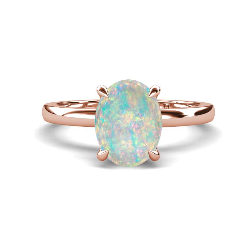 Abena 1.38 ctw Opal Oval Shape (9x7 mm) with Prong Studded Side Natural Diamond Solitaire Plus Engagement Ring 