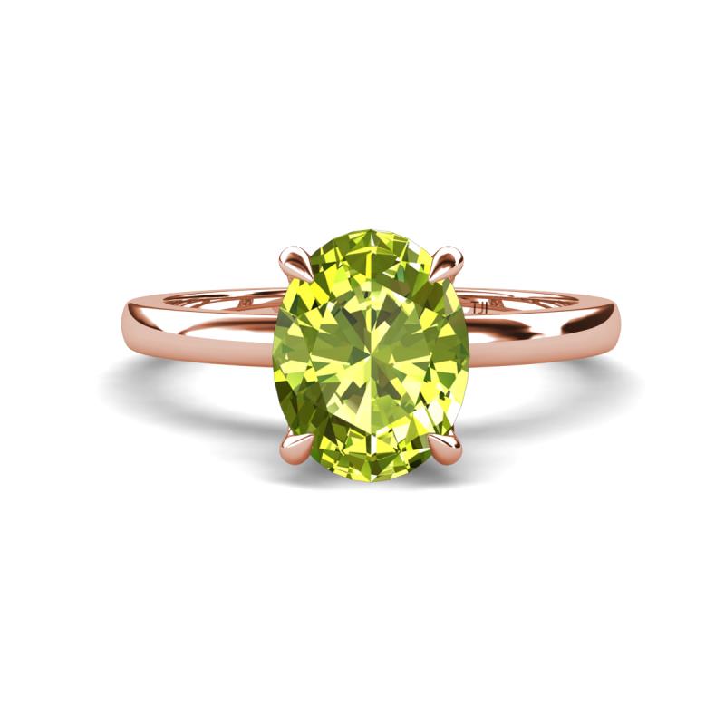 Abena 2.06 ctw Peridot Oval Shape (9x7 mm) with Prong Studded Side Natural Diamond Solitaire Plus Engagement Ring 