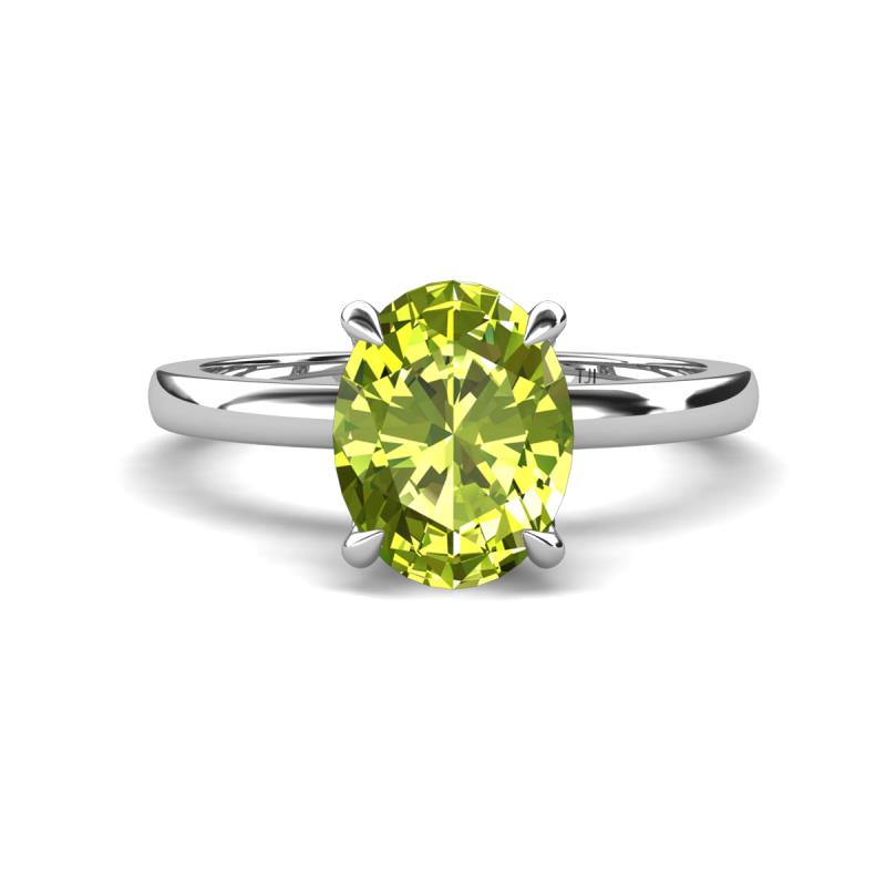 Abena 2.06 ctw Peridot Oval Shape (9x7 mm) with Prong Studded Side Natural Diamond Solitaire Plus Engagement Ring 