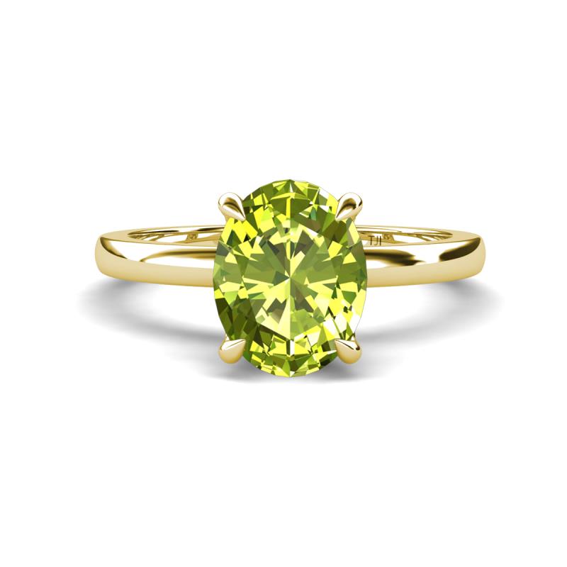 Abena 2.06 ctw Peridot Oval Shape (9x7 mm) with Prong Studded Side Natural Diamond Solitaire Plus Engagement Ring 