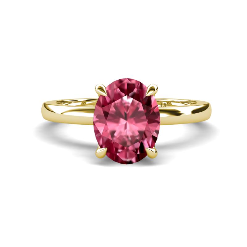 Abena 2.16 ctw Pink Tourmaline Oval Shape (9x7 mm) with Prong Studded Side Natural Diamond Solitaire Plus Engagement Ring 