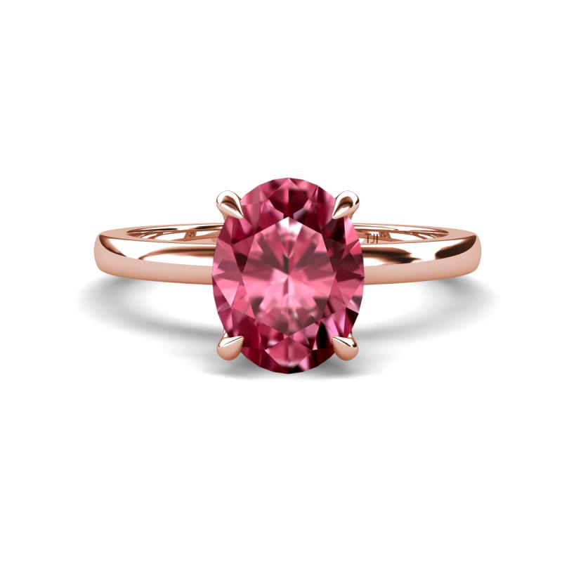 Abena 2.16 ctw Pink Tourmaline Oval Shape (9x7 mm) with Prong Studded Side Natural Diamond Solitaire Plus Engagement Ring 